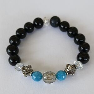 Elegant Black Lapis and Blue Quartz Beaded Bracelet